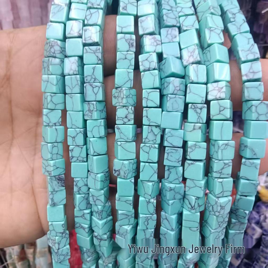 6x6mm Quadratische Rosenquarz-Achat-Perlenkette - Naturstein DIY-Zubehör