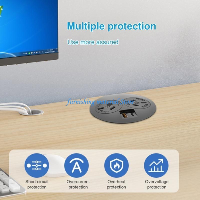 Y5GD Round Desk Embedded Power Outlet with USB C Desktop Charging Station for Office