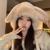Cute Warm Winter Hat Ear Protection Lacing Bear Ears Hat Velvet Rabbit Ear Woolen Bucket Hat Women