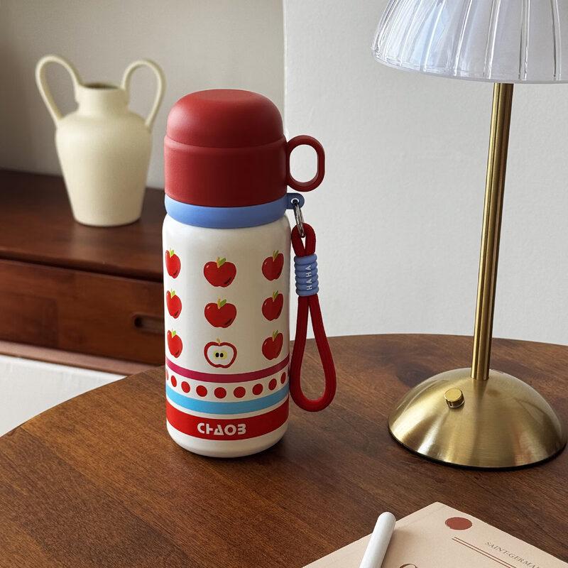 Qiwai Cute Apple 316 Stainless Steel Insulated Straw Bottle