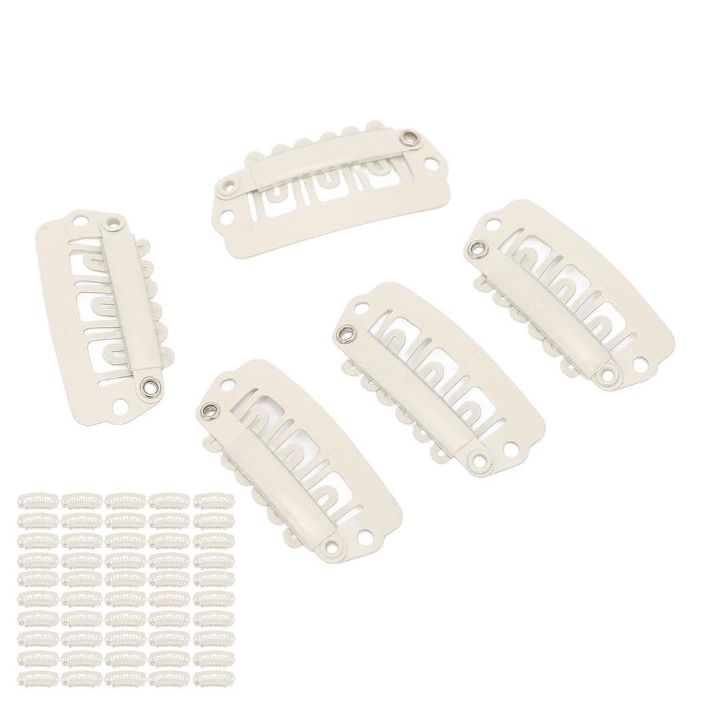 50 Stück Perücken-Druckklemmen 6 Zähne U-Form Druckklemmen mit Gummi für Haarverlängerung Beige