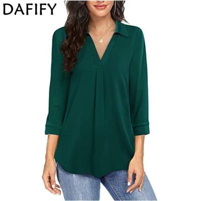 Women's Fashion Casual Summer Spring Solid Color Print 3/4 Sleeves POLO Neck Blouses & Shirts