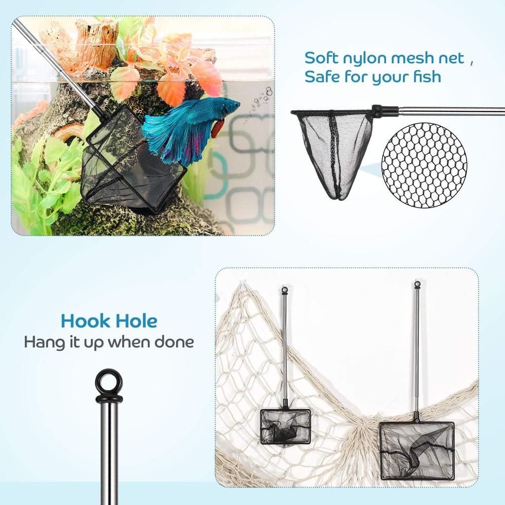 2 Pieces Fish Tank Net Aquarium Mesh Fish Net Long Handle Fish Net with Extendable 12.5-27.5 Inch Stainless Steel Catch Nets for Fish Tank Aquarium