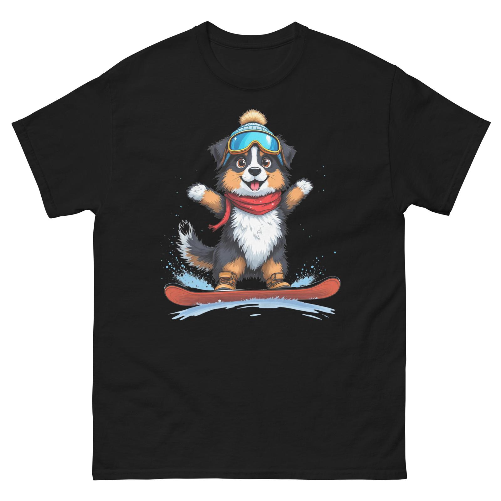 Australian Shepherd Dog Snowboarding Fun Snowboard Design T-Shirt S