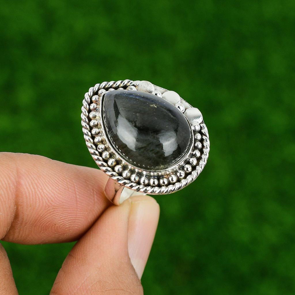 Mothers day Sale 925 Silver Natural Labradorite Promise Statement Bezel New Ring