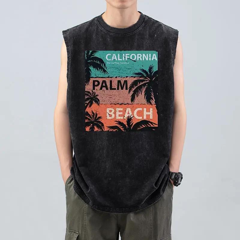 Retro Loose and Old Washed Sleeveless Trendy Brand Sports Pure Cotton Vest Men's T-shirt Summer