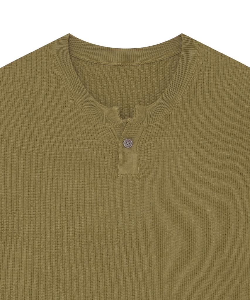 IRONYPORNO WHITELINE 86-Iro355 Basic One-Button Round Short Sleeve Knit Khaki Brown