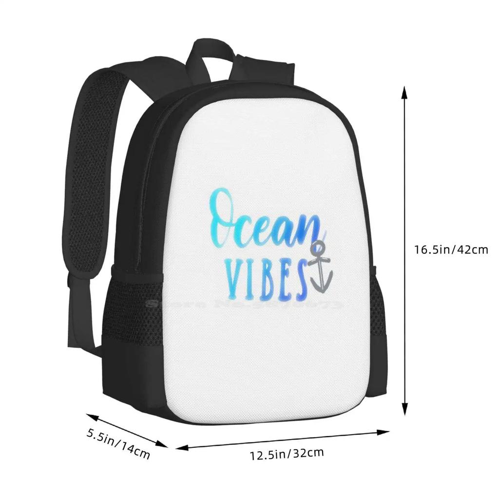 Ocean Vibes Pattern Design Bag Student's Backpack Ocean Vibes Blue Summer