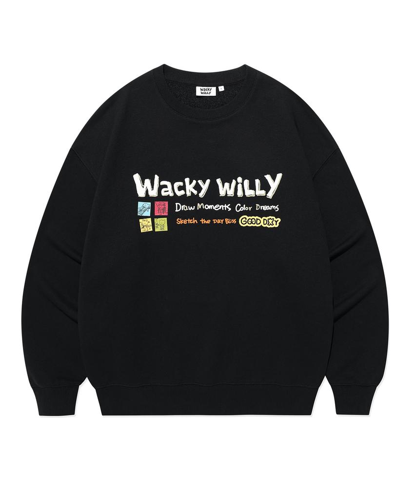 WACKY WILLY Cartoon Graphic Sweatshirt Black