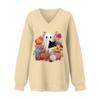 Women's V-neck Dropped Shoulder Halloween Print Sports Sweatshirt Top