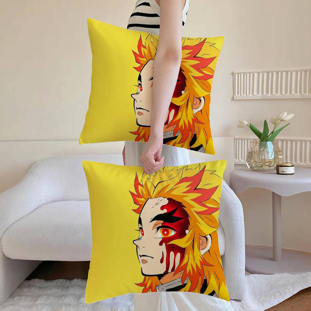 D-Demon Slayer Kimetsu No Y-Yaiba Pillow Case Anti-dustmite Pillowcase Invisible Zipper Silky Short Plush Sofa Cushion Cover