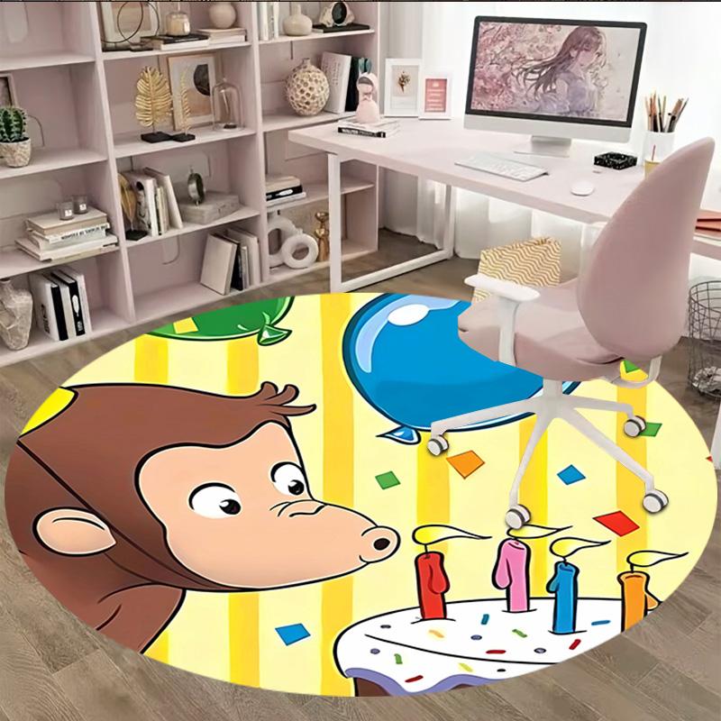 1pc Curious George (6) Print Round Carpet Chair Round Carpet Suitable for Bedroom Living Room Home Decorative Carpet