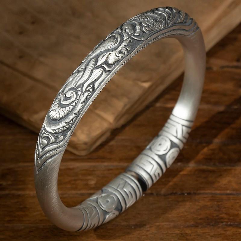 

Браслет с узором дракона Сянъюнь в форме подковы, мужской и женский открытый браслет, винтажная ручная работа 22CM