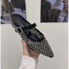 Retro pointed metal buckle rhinestone bag head half slippers women wear fashionable cool slippers