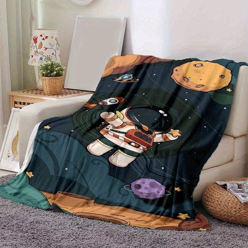 1pc Astronaut Printing Lightweight Flannel Blanket, Comfortable and Warm Blanket, for Camping Sofa Bed and Couch Office, Gift
