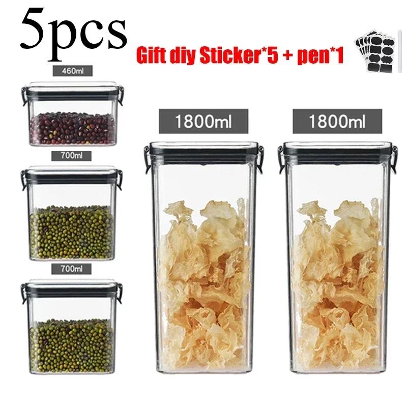 Food Storage Container Set Plastic Kitchen Refrigerator Noodle Breadbasket Sugar Flour Baking Supplies Pantry Organizer Set