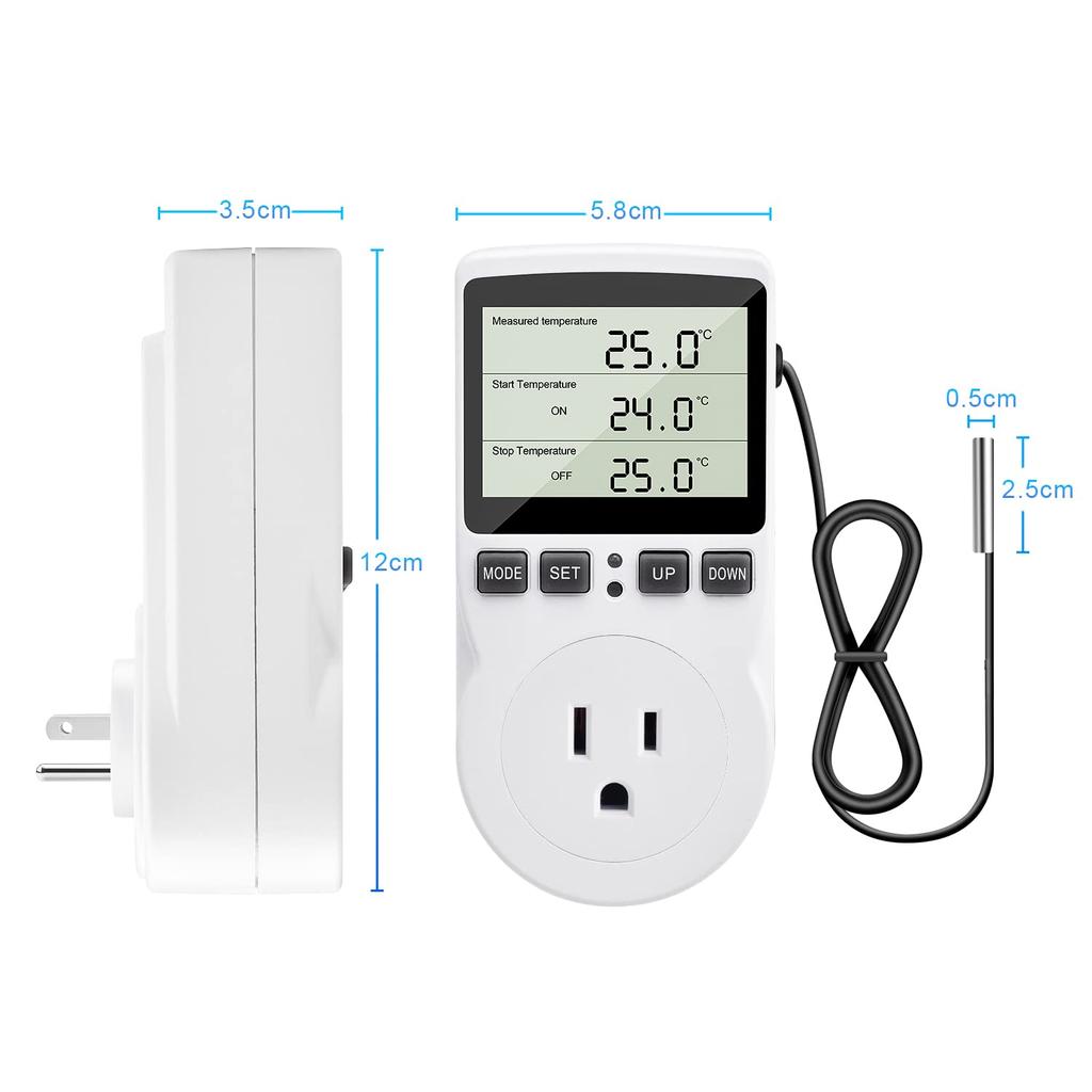 DiyStudio Digital Programmerbar Termostat for Akvarium Digital Temperaturkontrollbryter med Nedtelling for Reptil Frø- og Inntakstemperatur