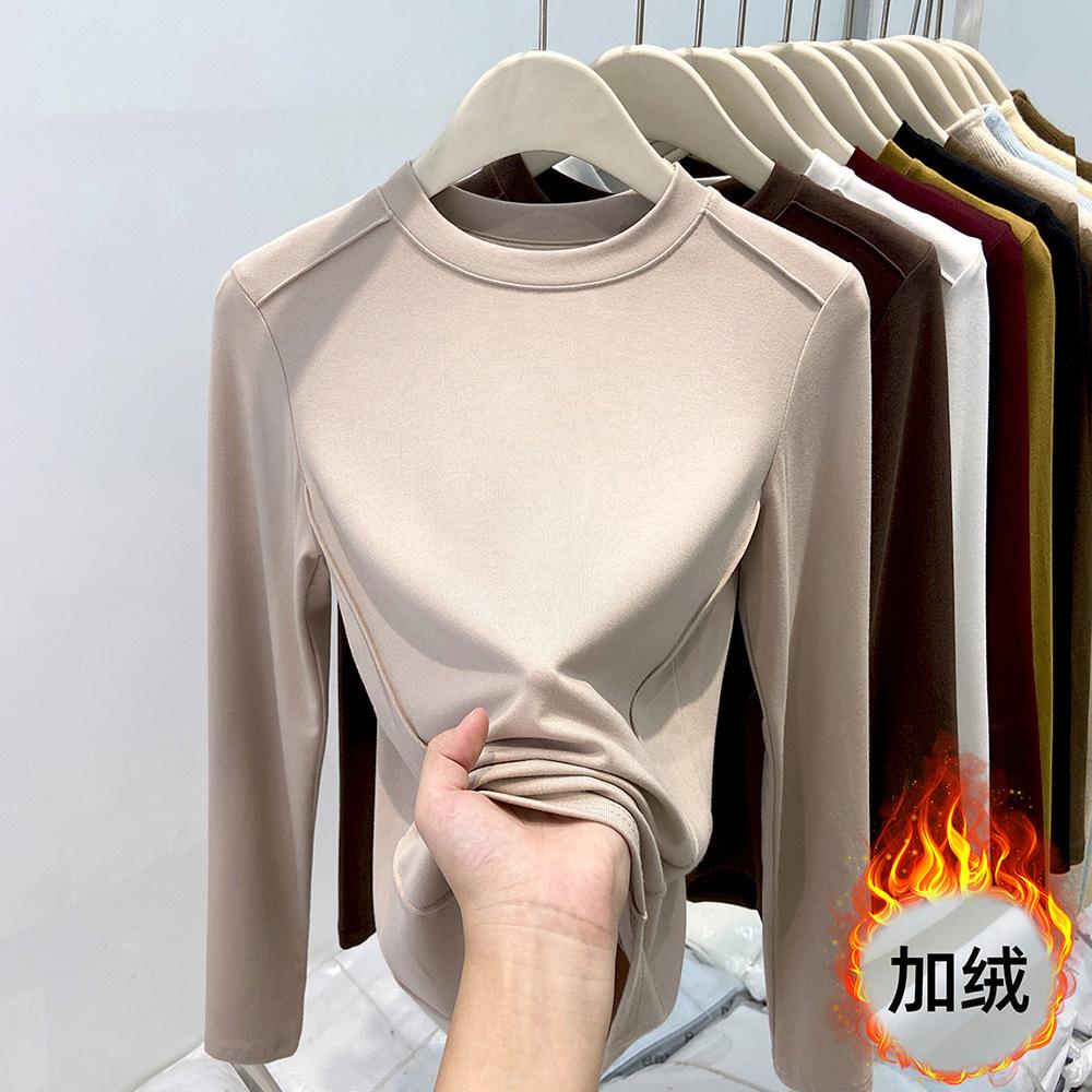 Fleece Thickened Small Stand-Up Neck Bottom Shirt Women's Spring Angora Red Inner Long Sleeve T-Shirt Top