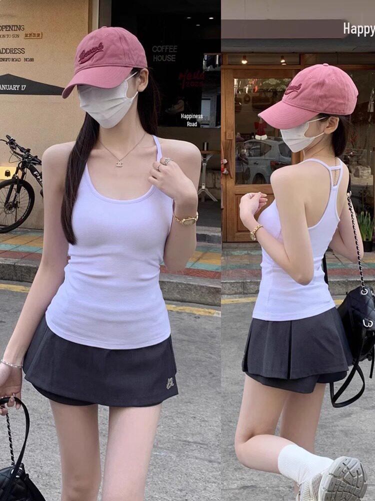 

Miu Style Dark Blue Women s Tank Top with Built-In Bra for Early Spring/Summer 2026 S (70-90 jin) білий