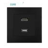 Black 16A German Standard Socket Panel with Double USB + Type C, Concealed European Installation