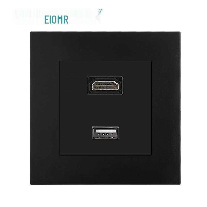 Black 16A German Standard Socket Panel with Double USB + Type C, Concealed European Installation