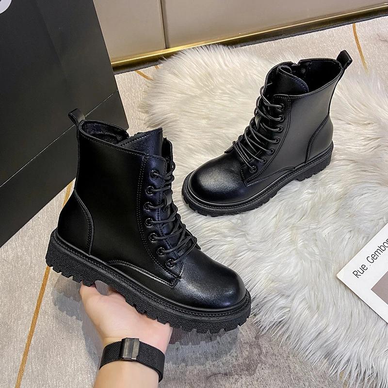 Damenstiefel Herbst Winter hohe Kampfstiefel Damen Plateau Damen Schnürschuhe Damenschuhe Winter Biker Knöchel Damen Militärstiefel