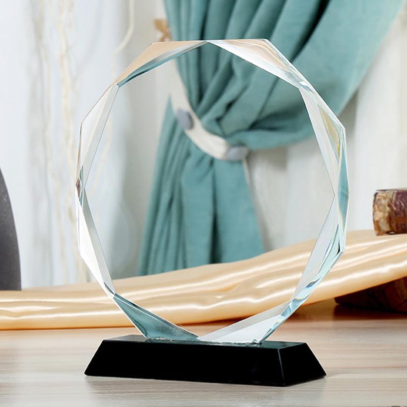 Customized Creative Transparent Disc octagonal Crystal Trophy, Excellent Staff Award, Home Decoration, Commemorative Trophy, 1Pc 130mm