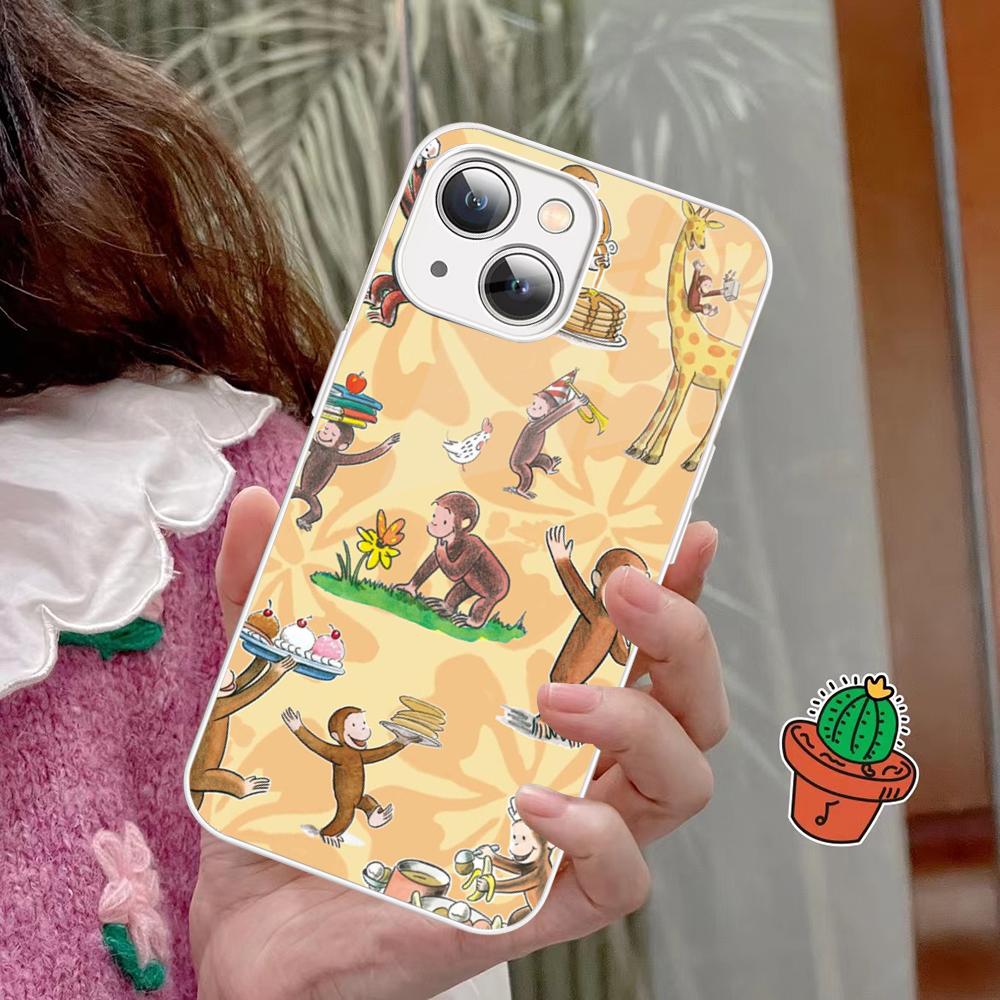

Cute C-Curious G-George Monkey Phone Case For iPhone 14 13 12 Mini 11 Pro XS Max X XR 14 Plus Tempered Glass Cover iphone XS
