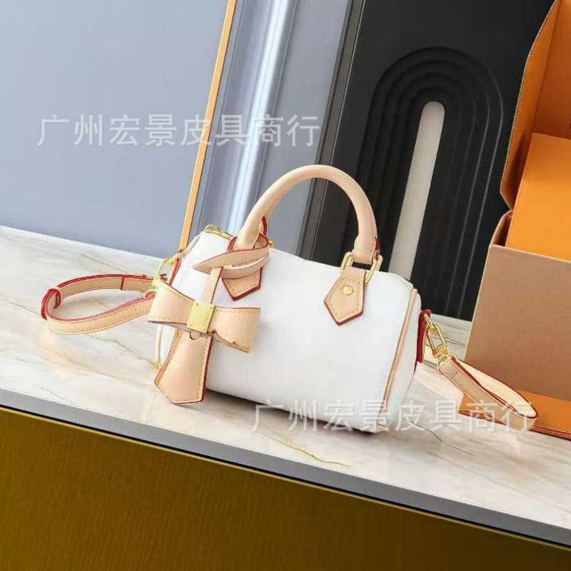 White Tricolor Pillow Bag Boston Single-shoulder Portable Bowknot Female Cowhide Handbag