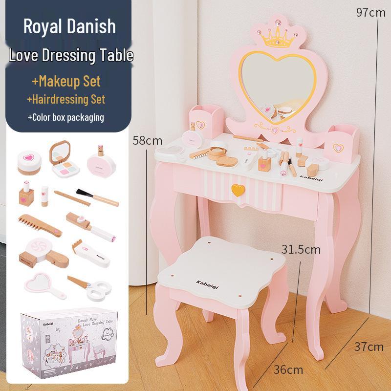 Children's Princess Makeup Table Set: Wooden Pretend Play Toy for Girls