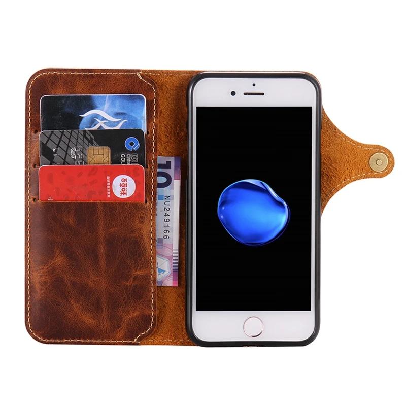 Naturalne etui ze skóry Genuine do IPhone 7 Plus 8Plus IPhone6 6Plus 6s 16 Pro Max Retro Vintage Flip Cover z kieszonką na karty i paskiem