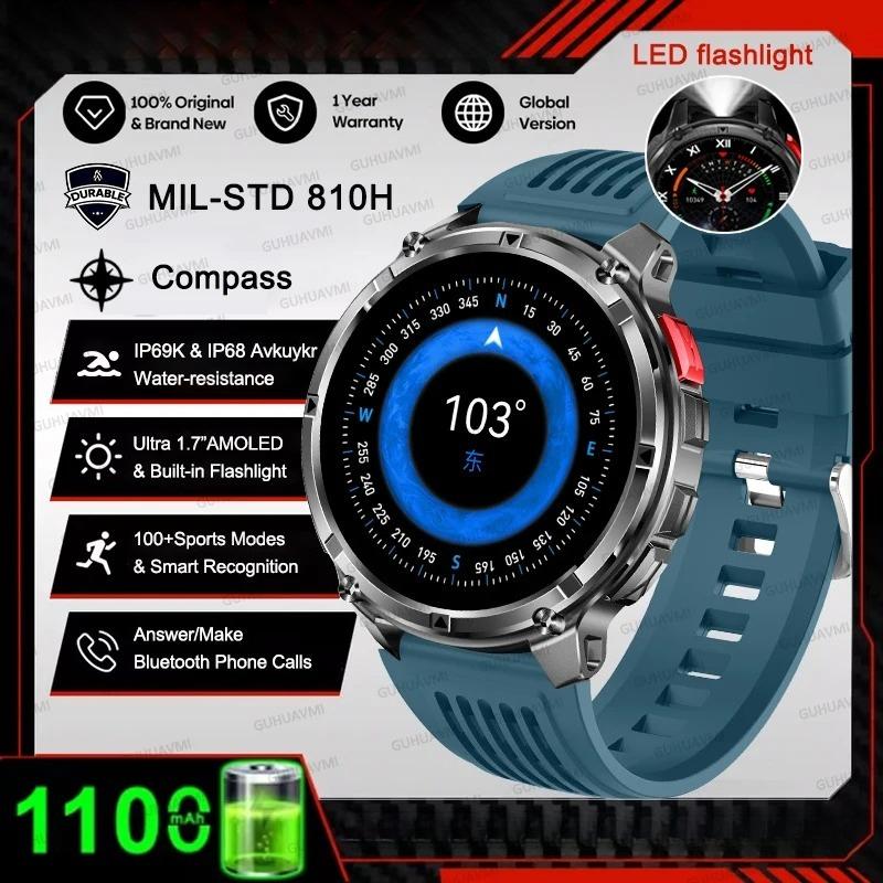 2026 Neue 1100 Ultra-Lange Akkulaufzeit Smartwatch Herren Militärisches GPS-Kompass Herzfrequenz Bluetooth-Anruf 10ATM Wasserdicht HD Smartwatch