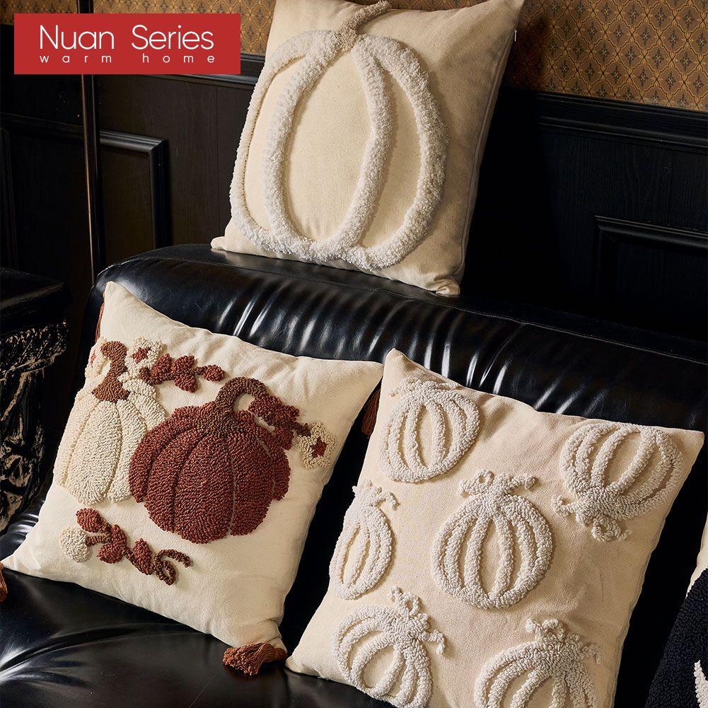 1PC Nuan Series Ins Cartoon Pumpkin Pattern Halloween Cushion Cover Plush Flow Embroidery Pillowcase for Sofa Living Room Bedroom Home Decor