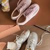 Cowhide Version~ Shoes Contrasting Color Shoelaces Soft Sole Soft Surface Versatile Round Head Casual Sports Shoes Women