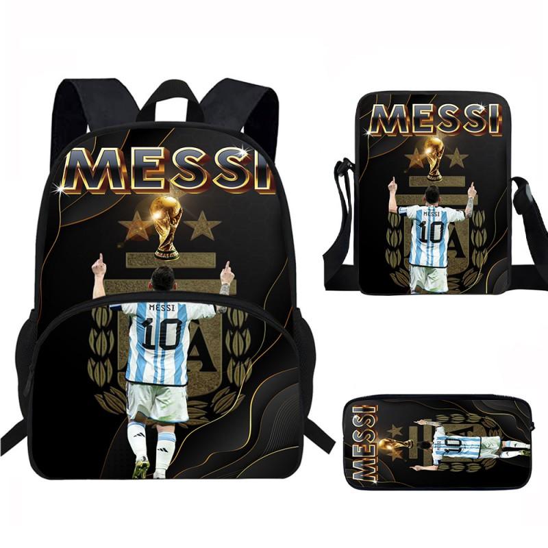 Set Zaino Scolastico per Bambini a Tema Messi con Borsa a Tracolla Astuccio per Studenti Elementari