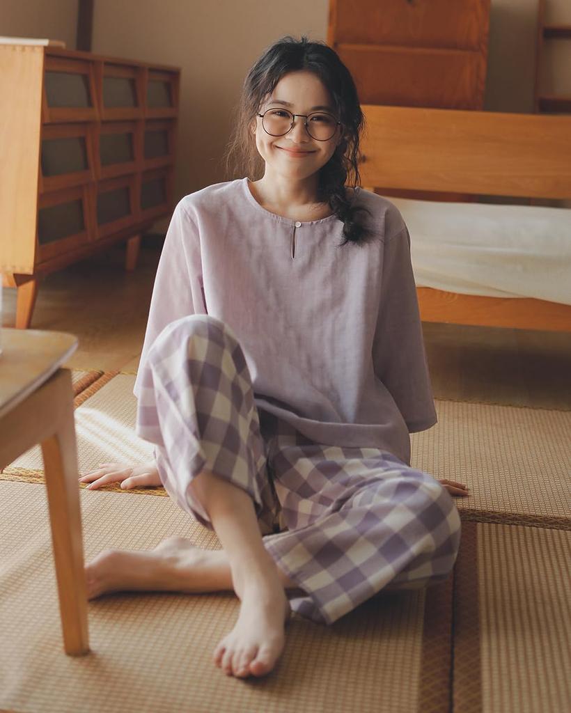 Cotton Loungewear Pajamas Light Purple [Euyqs] 100% Women's (JP, Alphabet, M, Check)