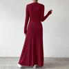 Women's Fall Sweater Dress Long Sleeve V Neck Ribbed Knit Maxi Dress Tunic Winter A Line Long Swing Dress
