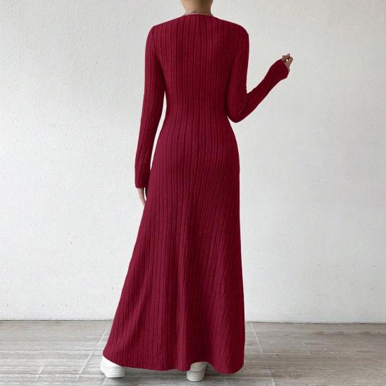 Women's Fall Sweater Dress Long Sleeve V Neck Ribbed Knit Maxi Dress Tunic Winter A Line Long Swing Dress