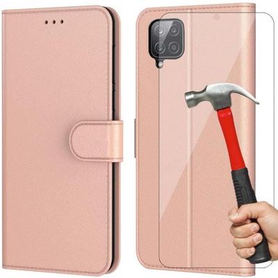 Case and Tempered Glass - Booling - for Samsung A22 4G - Pink - Leather Effect - Anti-Scratch