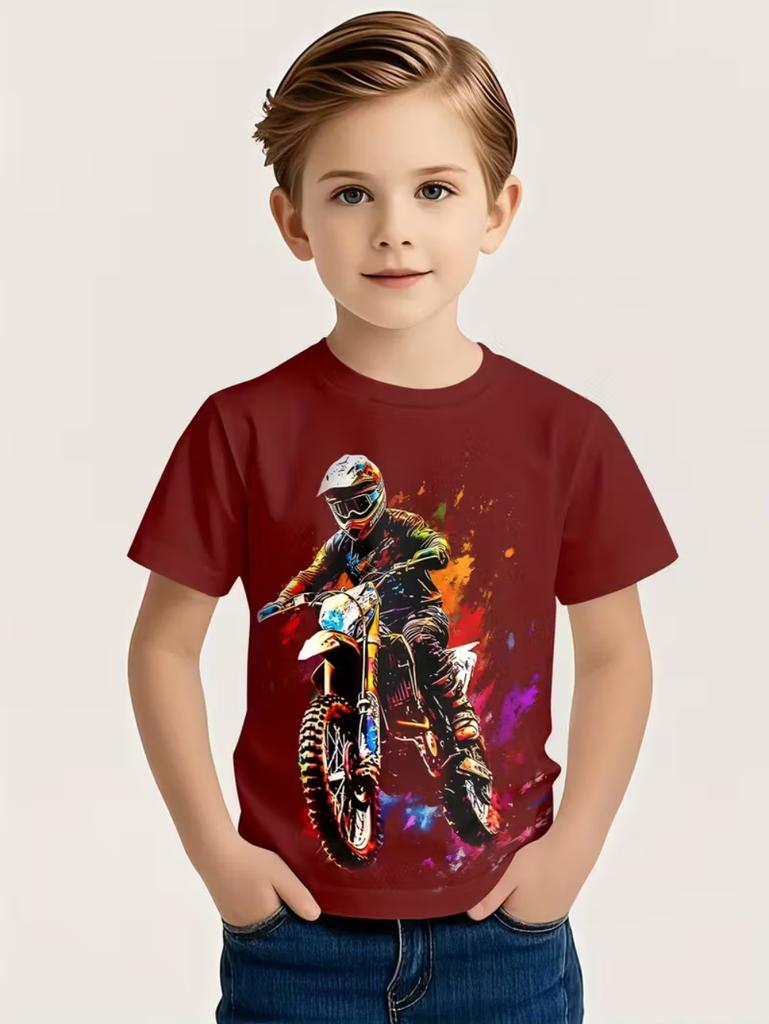 Chlapecké tričko s motorkářem 3D tištěné tričko pro chlapce 2-10 let Krátký rukáv Top pro miminka a děti Letní trendy Street Dětský top
