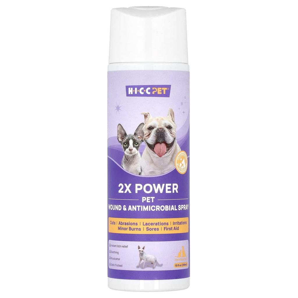 HICC Pet, 2X Power Pet Wound and Antibacterial Spray, for Dogs and Cats, 296 ml (10 fl oz)