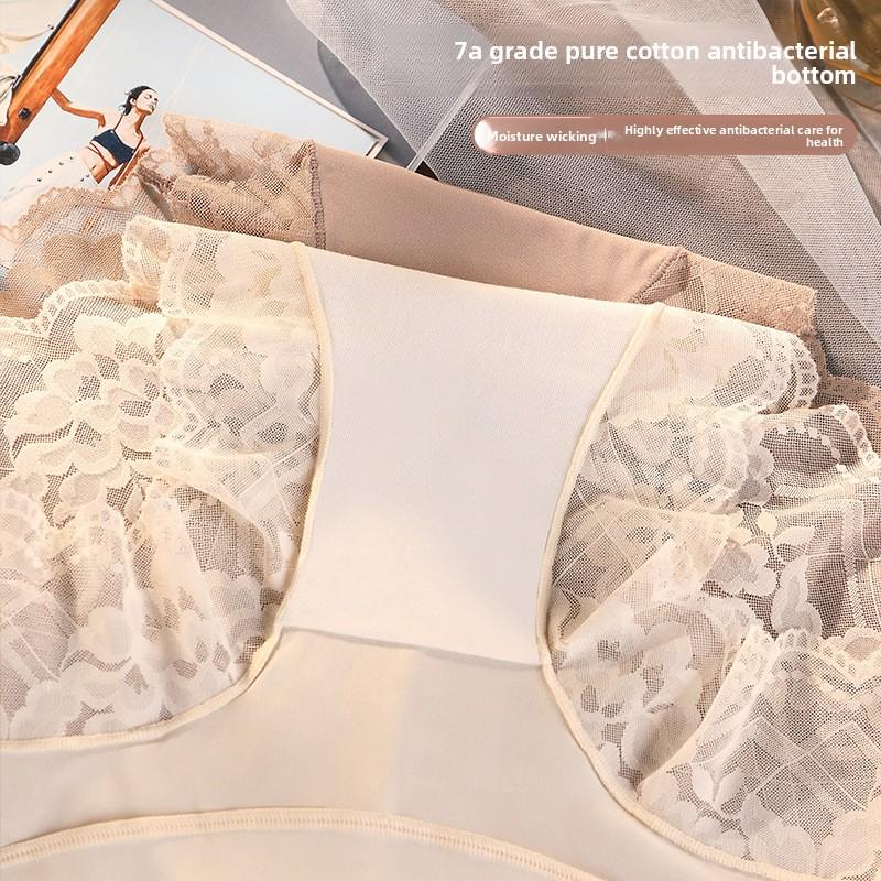 Plus Size Women's Spring Summer Lace Cotton High Waist Lift Hip Tuck Panties