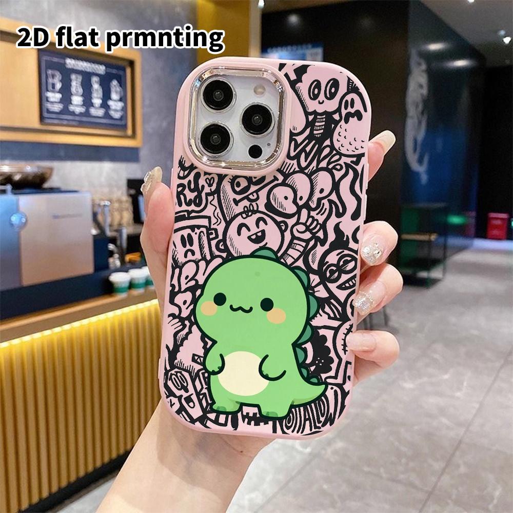 Phone Case: 2D Flat Design Suitable for iPhone 18 17 16 15 14 13 Pro Protective Case, Couple Style, Green Little Dinosaur, Christmas and Halloween Gif