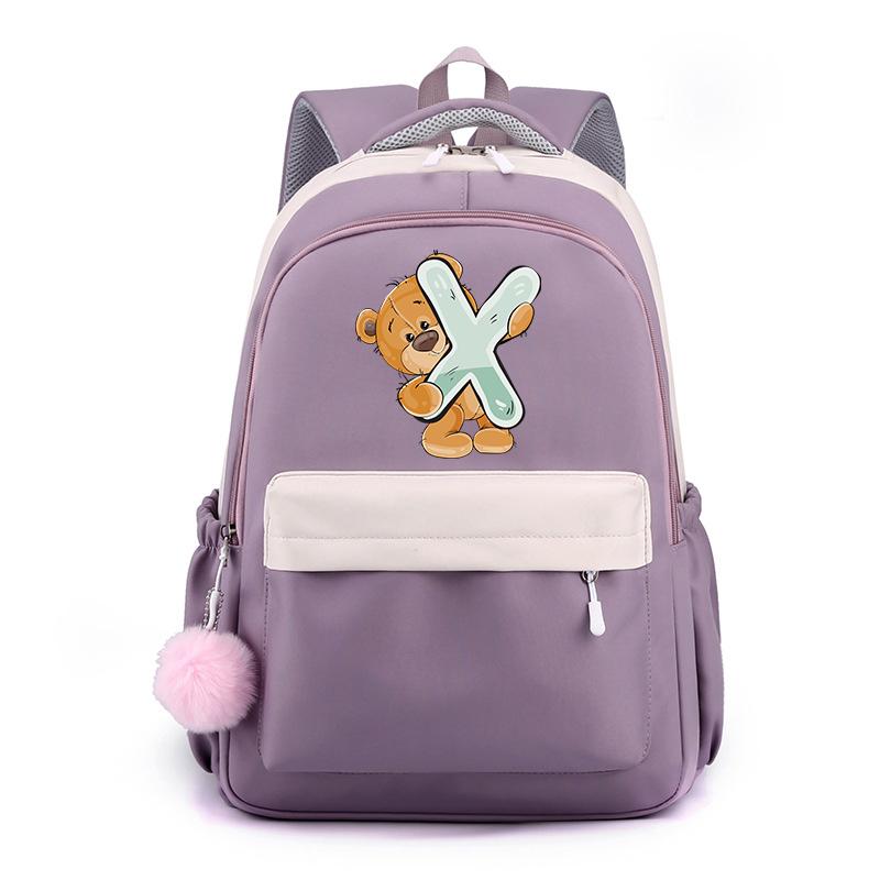Zaino in Tela Stampata Orsetto 26 Lettere dell'Alfabeto Inglese Cartella Scolastica Zaino Kawaii per Ragazza Zaino per Libri Borsa Scolastica Studente Regalo Teen