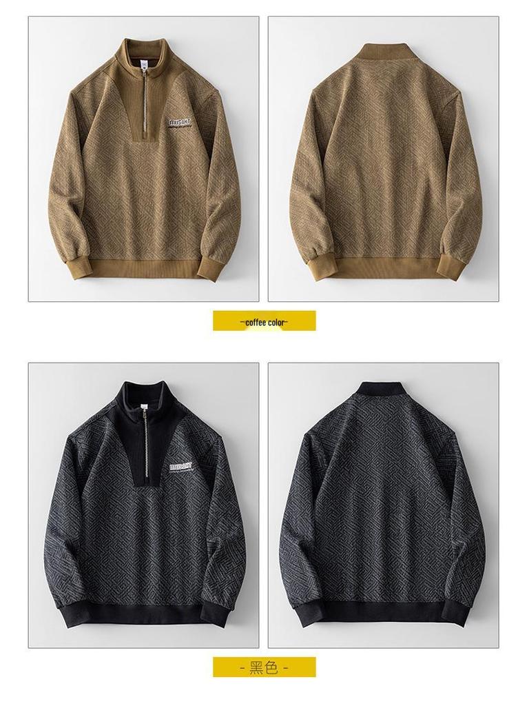 Men's Autumn 2025 Trendy Half-Zip Heavyweight Hoodie - Long Sleeve, Casual Style