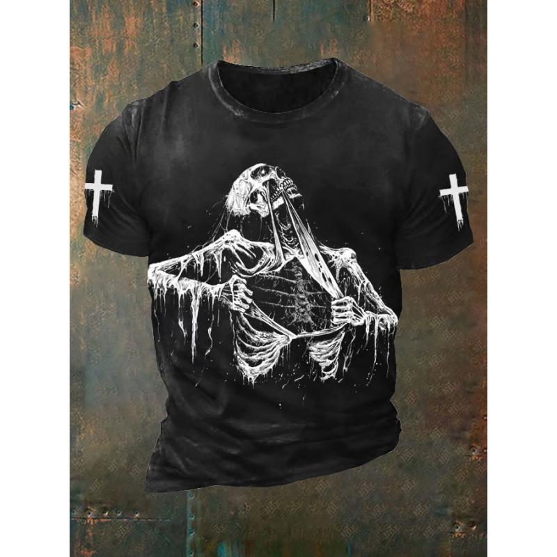 Vintage Men's T-shirts Dark Skull Graphic 3D Printed T Shirts Men Women Hip Hop Short Sleeve O-Neck Tee Loose Casual Street Tops