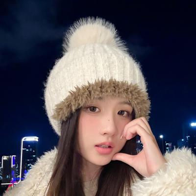 Hat Women's Winter Fleece Thickened Warm Ear Protector Pullover Hat Cycling Knitted Wool Hat
