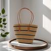 Women's Cowhide Woven Straw Tote - Large Capacity Summer Beach Bucket Bag