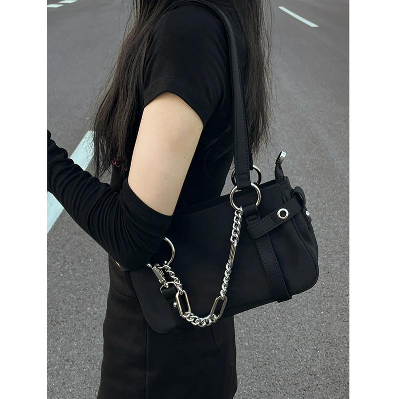 Fashi Design Gothic Chain Ladies Underarm Bag Sweet Cool Y2k Women Square Shoulder Bags Black Pop Female Tote Handbag Purse