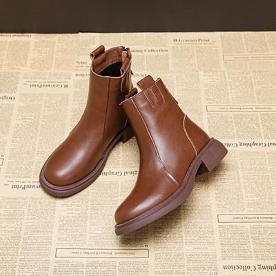 Damenstiefel Vintage Schuhe Damen Verdickte Echtes Leder Kurze Stiefel Frühling/Herbst Stiefeletten für Damen Botas De Mujer